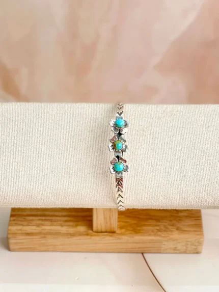 Delicate Silver & Turquoise 3 Flower Bangle