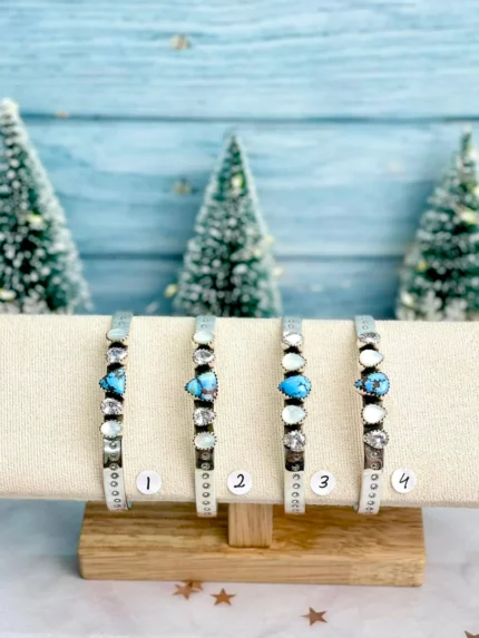 Golden Hills White Shell & Crystal Sterling Stamped Cuff